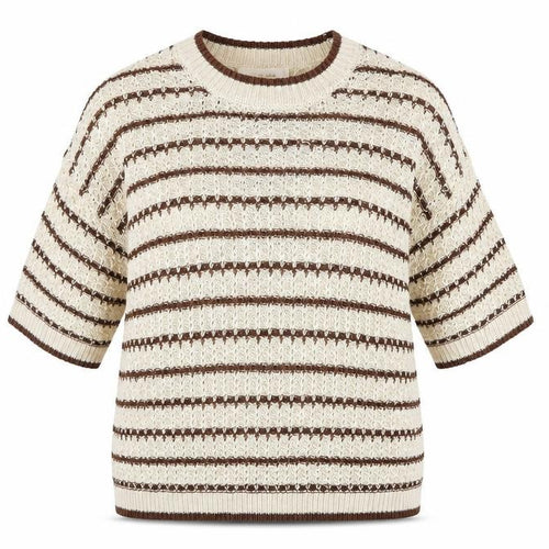 Marks and Spencer Per Una Women's Beige Striped 3/4 Sleeve Knit Jumper M