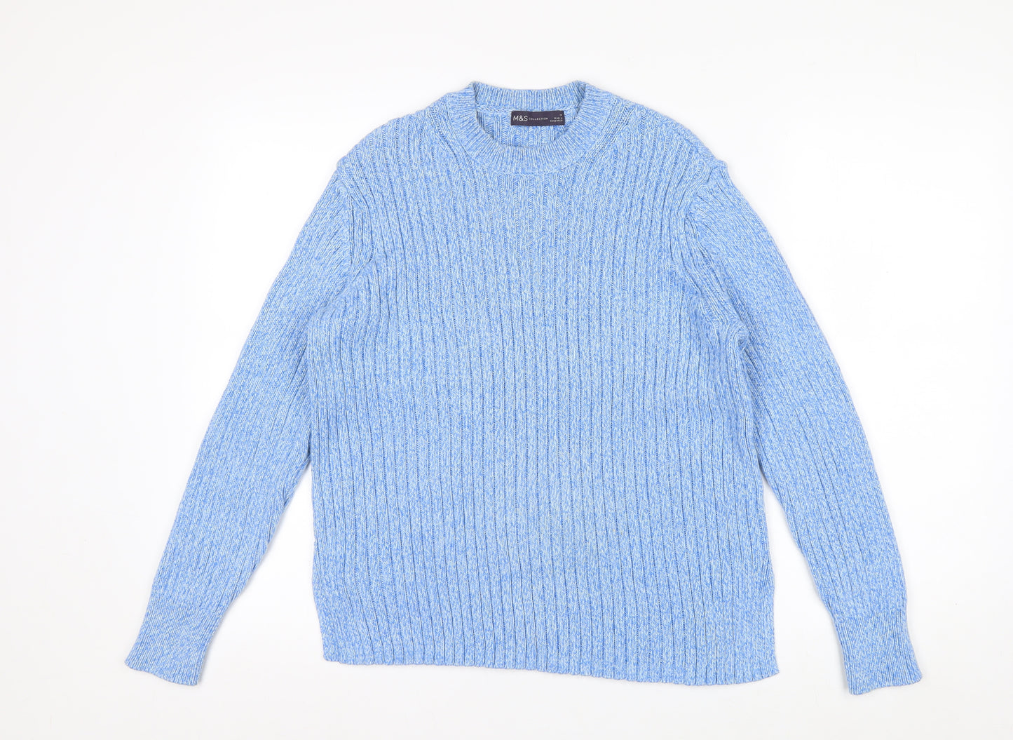 Marks and Spencer Women’s Blue Cotton Crew Neck Chunky Knit Jumper Size 14