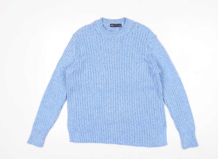Marks and Spencer Women’s Blue Cotton Crew Neck Chunky Knit Jumper Size 14