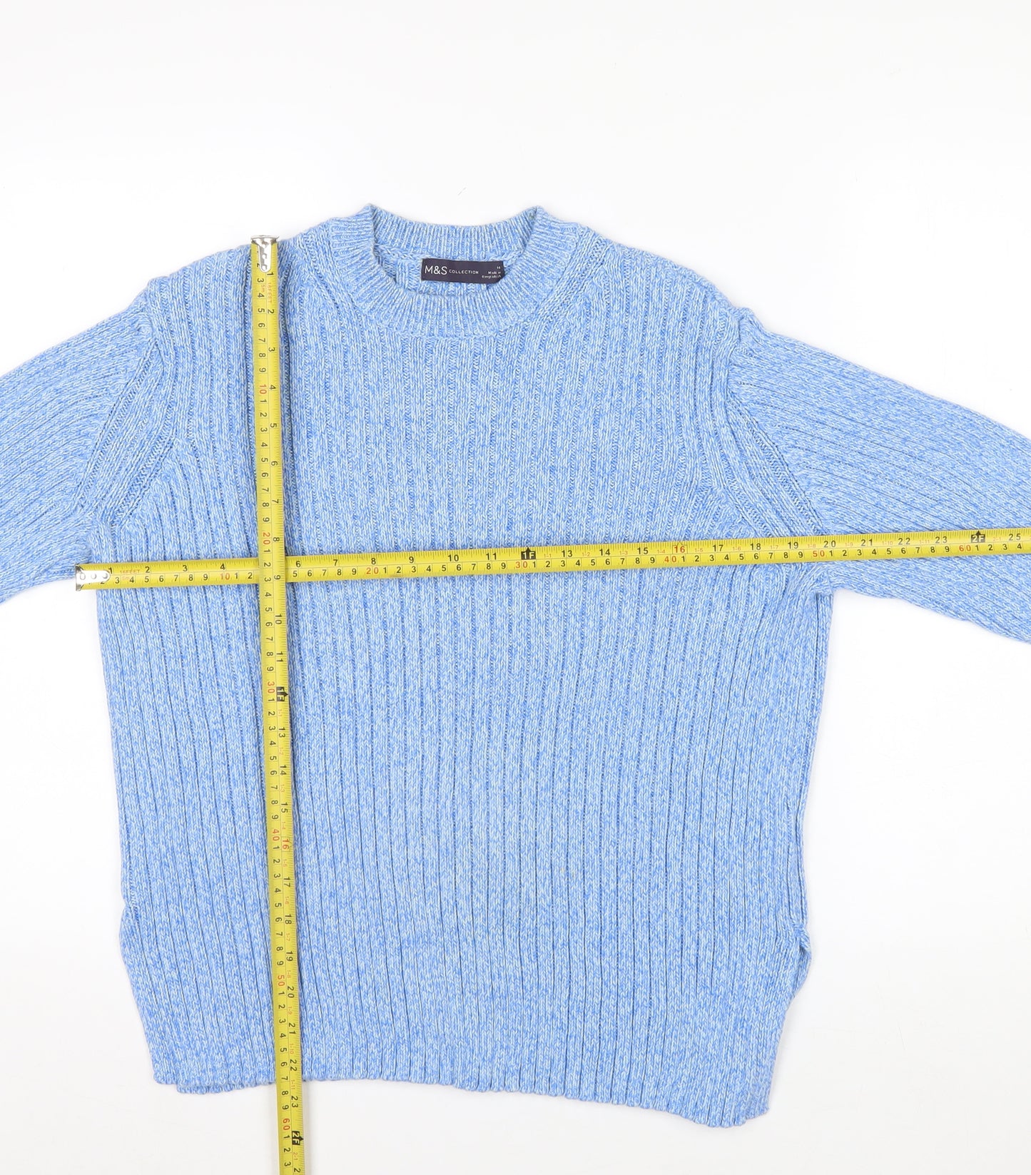 Marks and Spencer Women’s Blue Cotton Crew Neck Chunky Knit Jumper Size 14