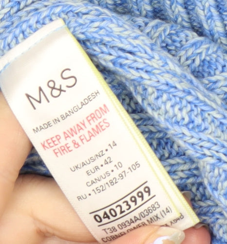 Marks and Spencer Women’s Blue Cotton Crew Neck Chunky Knit Jumper Size 14