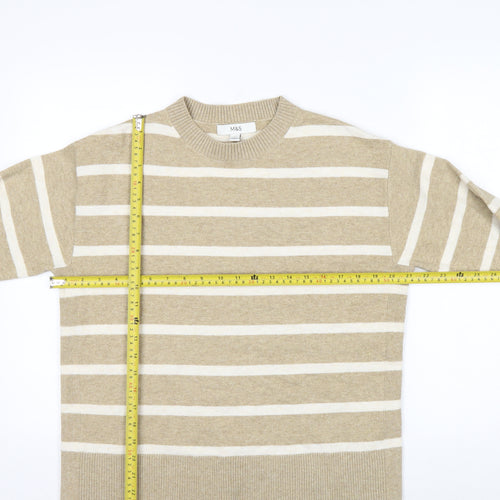 Marks and Spencer Men's Beige Striped Crew Neck Jumper Size M