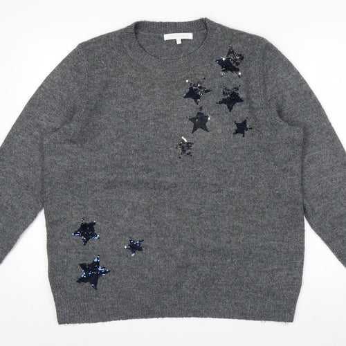 Next Women's Grey Sequin Star Pullover Jumper Size 16