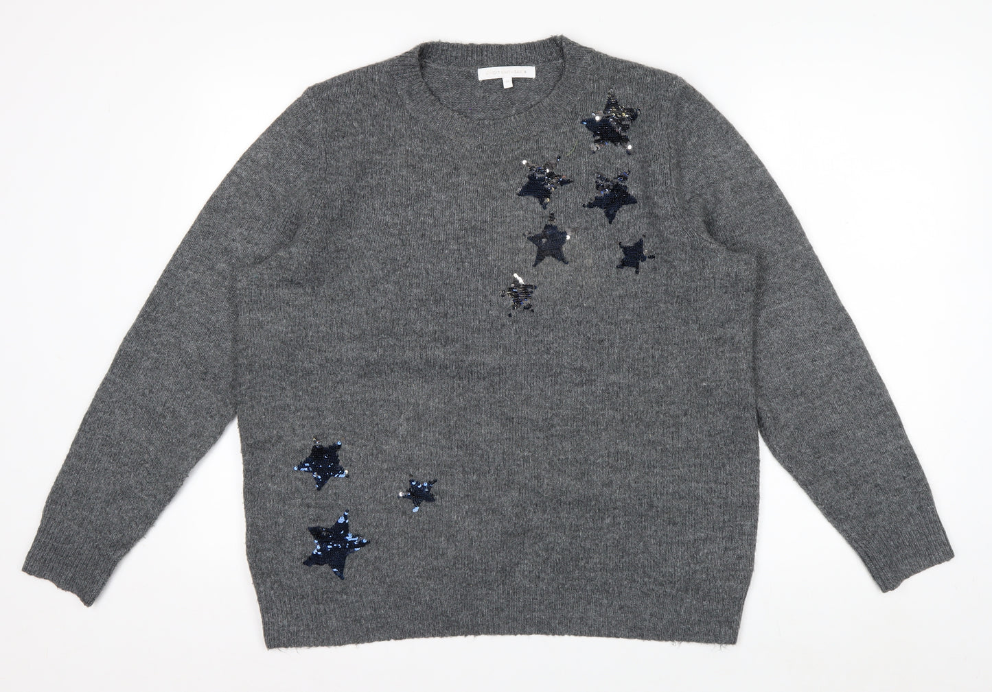 Next Women's Grey Sequin Star Pullover Jumper Size 16