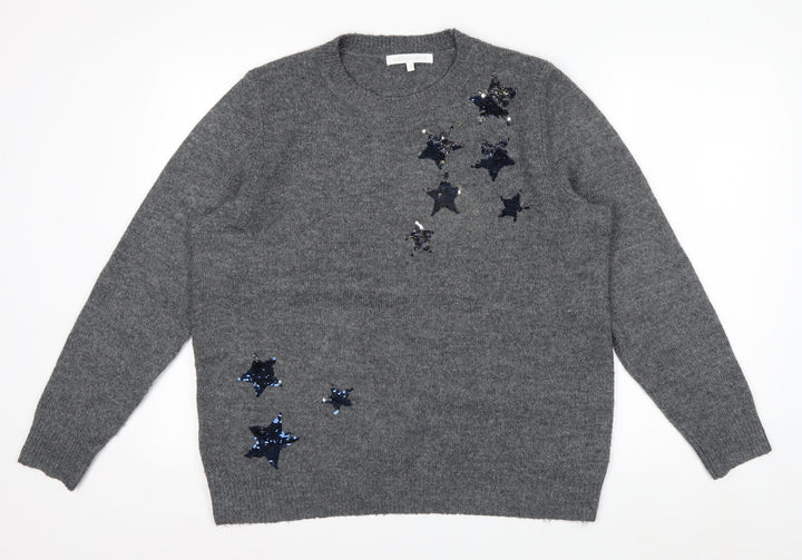 Next Women's Grey Sequin Star Pullover Jumper Size 16
