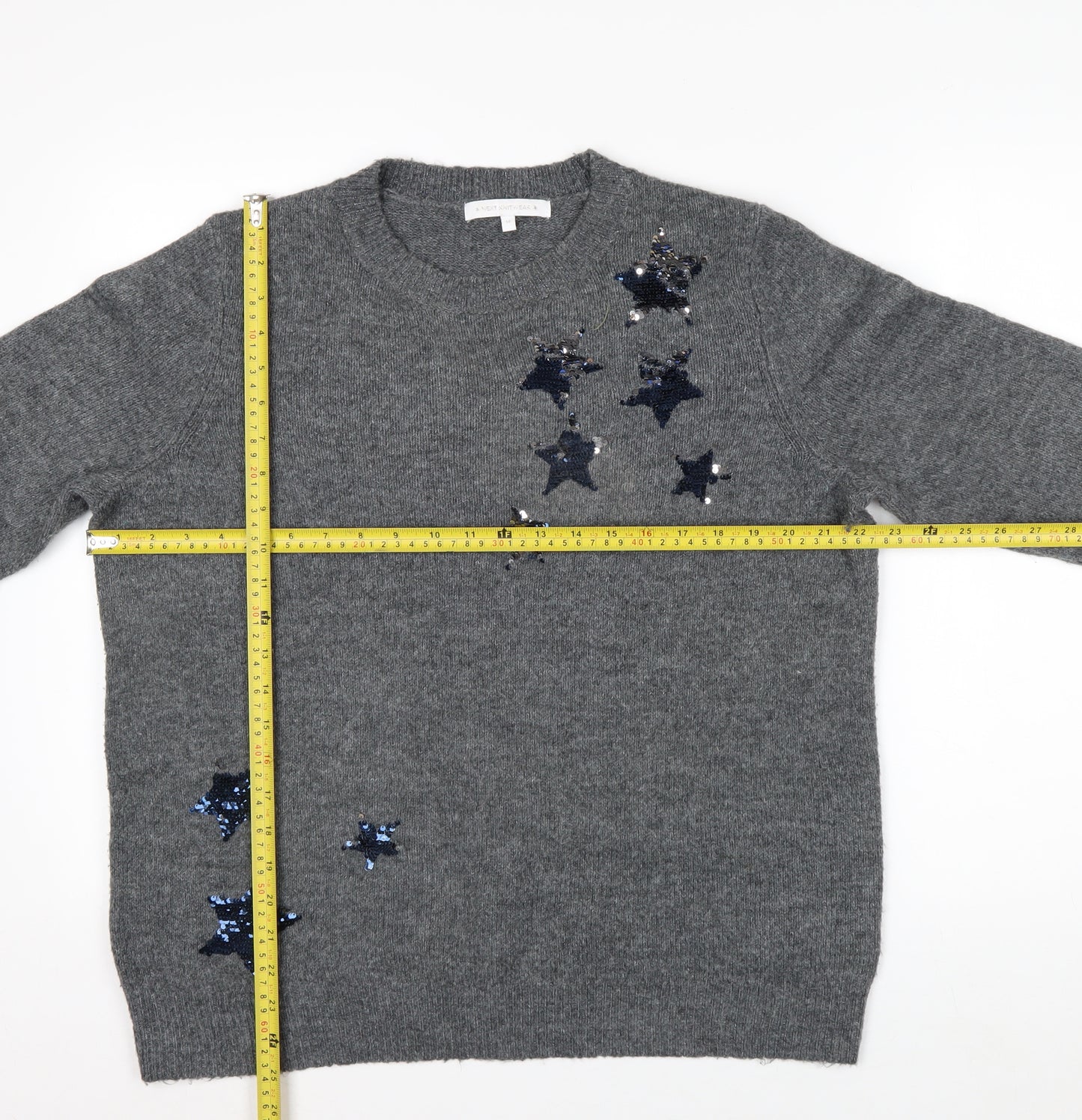 Next Women's Grey Sequin Star Pullover Jumper Size 16