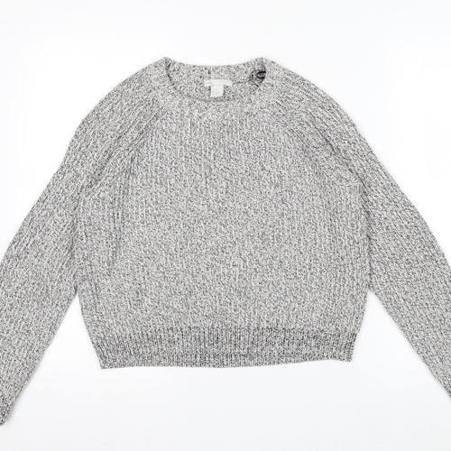 H&M Women Grey Chunky Knit Cotton Blend Crew Neck Jumper Size 12