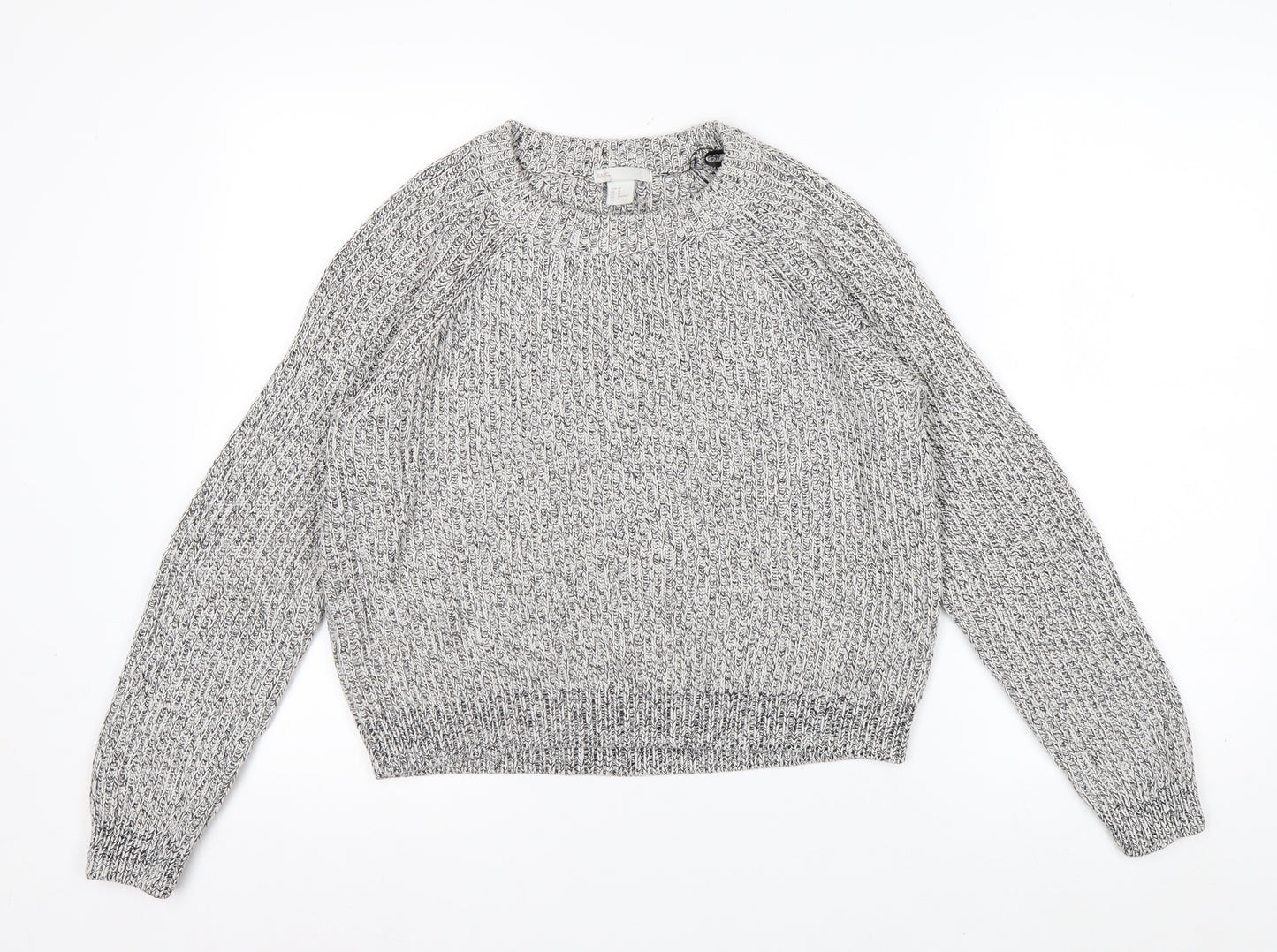 H&M Women Grey Chunky Knit Cotton Blend Crew Neck Jumper Size 12
