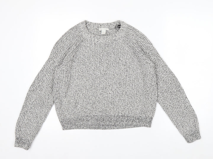 H&M Women Grey Chunky Knit Cotton Blend Crew Neck Jumper Size 12