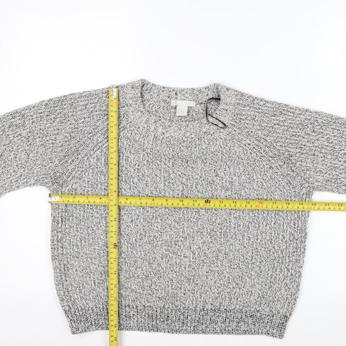 H&M Women Grey Chunky Knit Cotton Blend Crew Neck Jumper Size 12