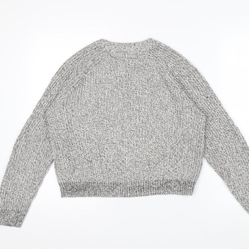 H&M Women Grey Chunky Knit Cotton Blend Crew Neck Jumper Size 12