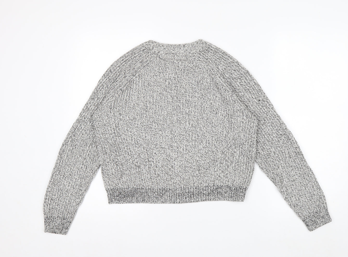 H&M Women Grey Chunky Knit Cotton Blend Crew Neck Jumper Size 12