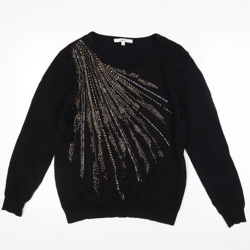 Vida Vi Women's Black Beaded Pullover Jumper Size S Party Knit