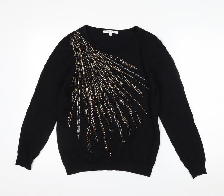 Vida Vi Women's Black Beaded Pullover Jumper Size S Party Knit