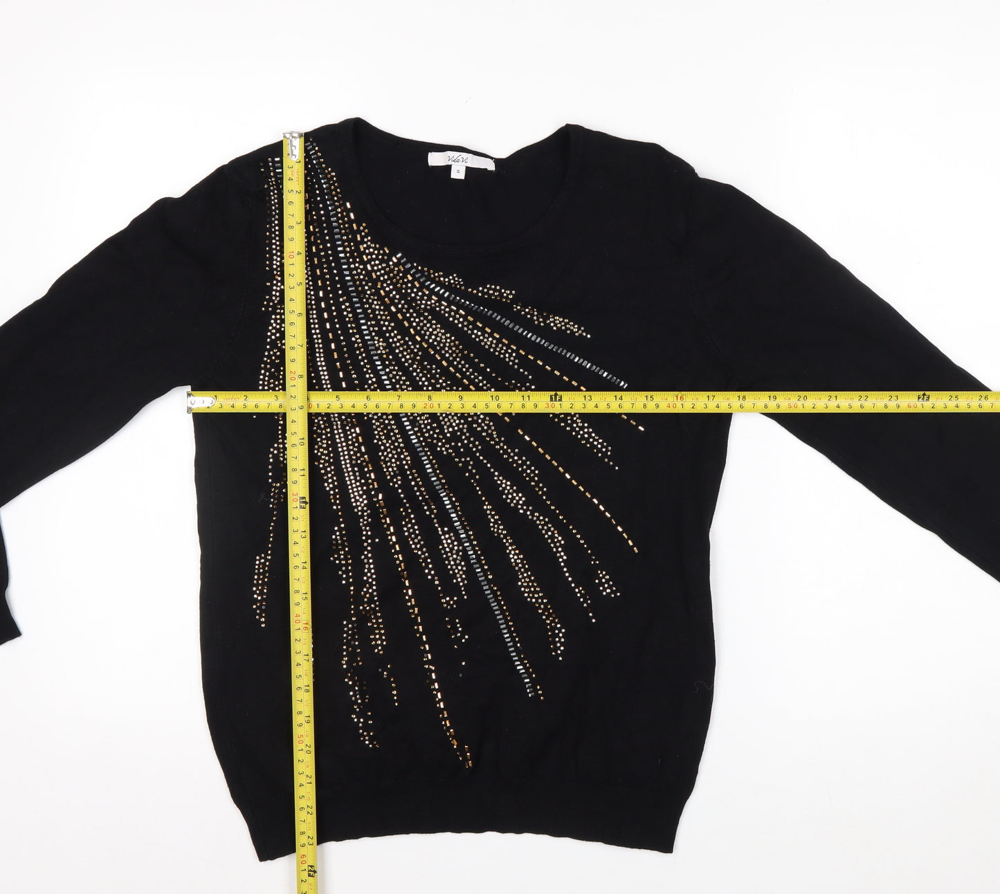 Vida Vi Women's Black Beaded Pullover Jumper Size S Party Knit