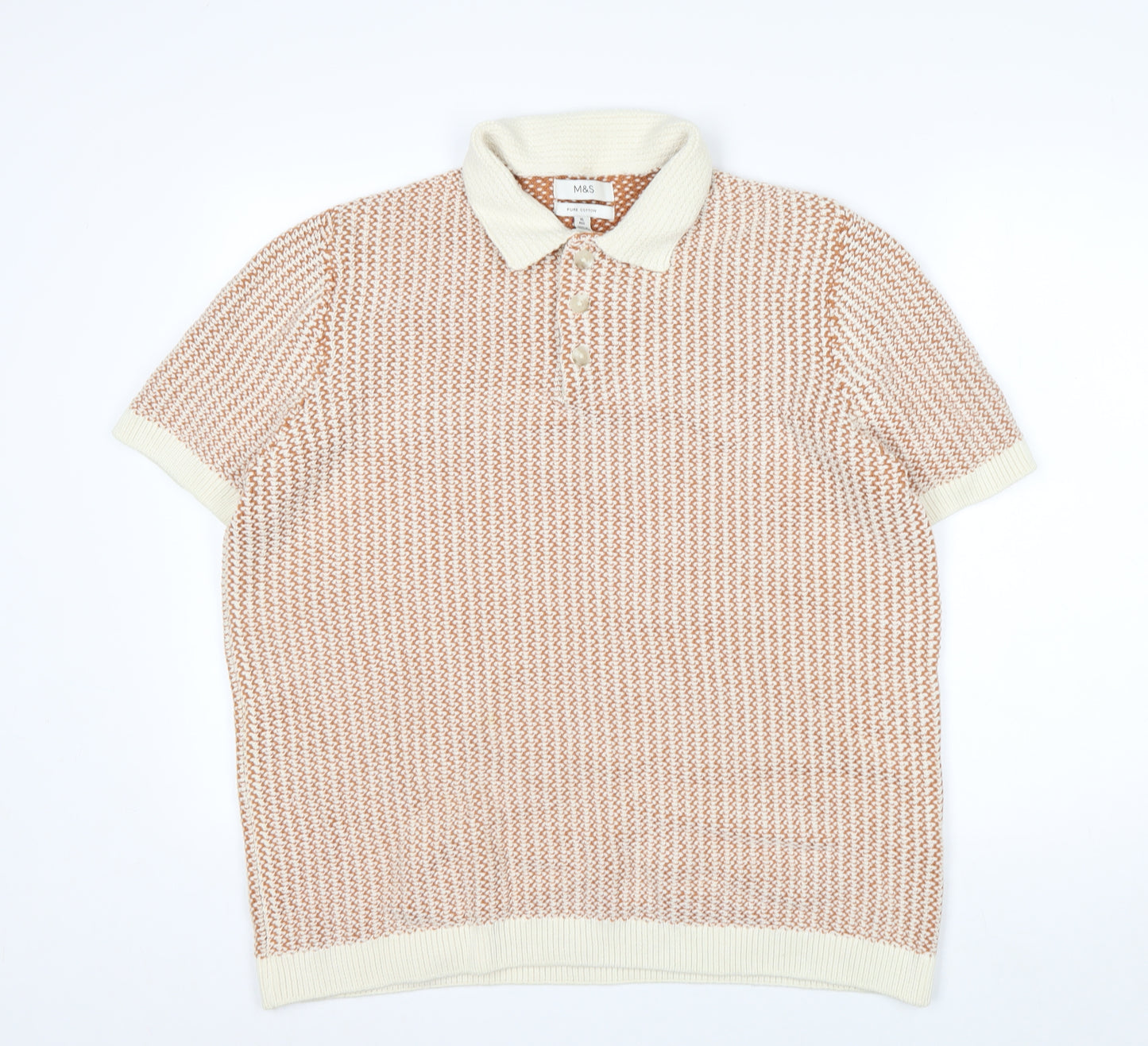 Marks and Spencer Men’s Beige Cotton Knit Polo Shirt XL Regular Fit