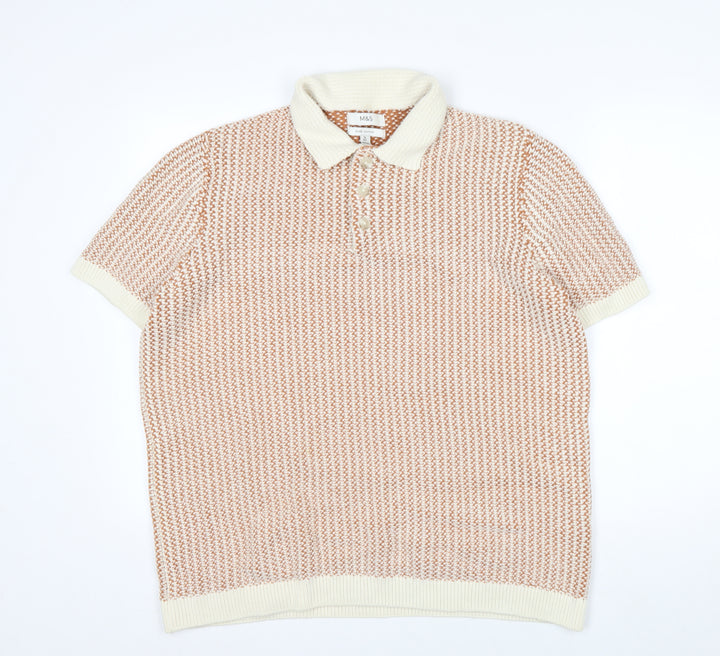 Marks and Spencer Men’s Beige Cotton Knit Polo Shirt XL Regular Fit