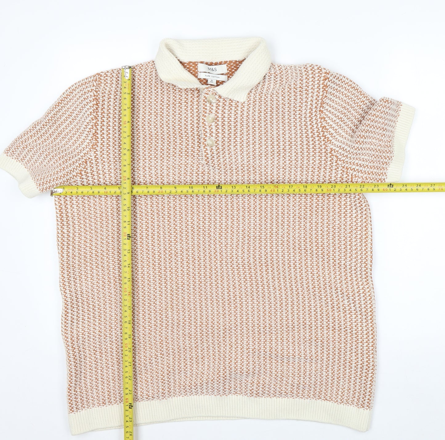 Marks and Spencer Men’s Beige Cotton Knit Polo Shirt XL Regular Fit