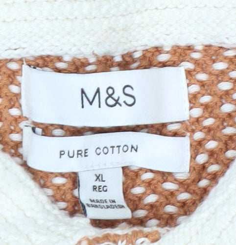 Marks and Spencer Men’s Beige Cotton Knit Polo Shirt XL Regular Fit
