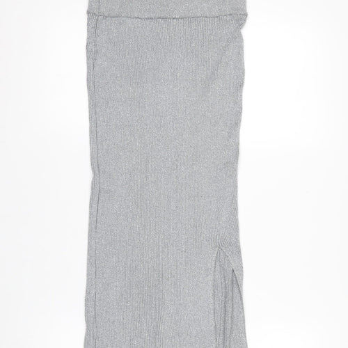 Zara Women’s Grey Knit Metallic Midi Pencil Skirt Size S