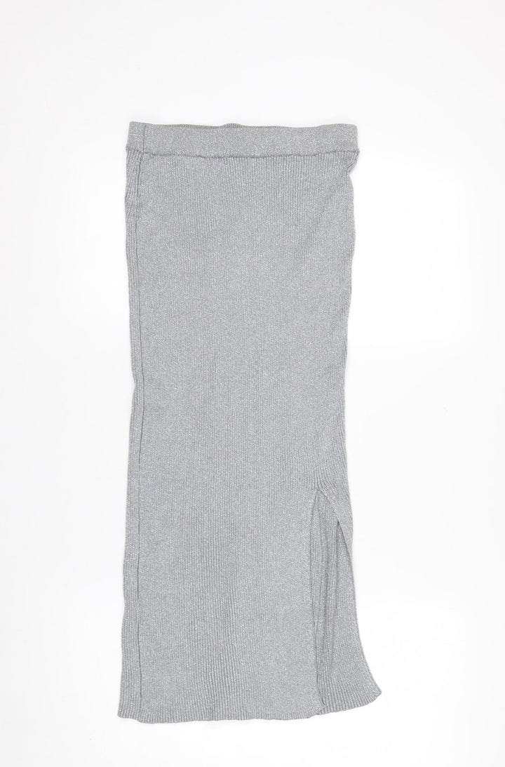 Zara Women’s Grey Knit Metallic Midi Pencil Skirt Size S