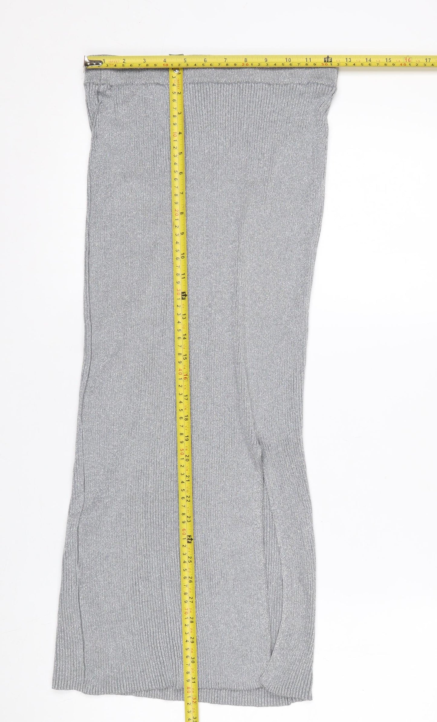 Zara Women’s Grey Knit Metallic Midi Pencil Skirt Size S