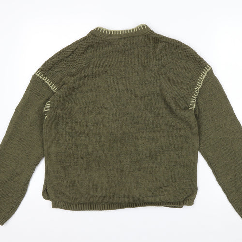 Marks and Spencer Women Khaki Green Medium Cotton Blend V-Neck Cardigan