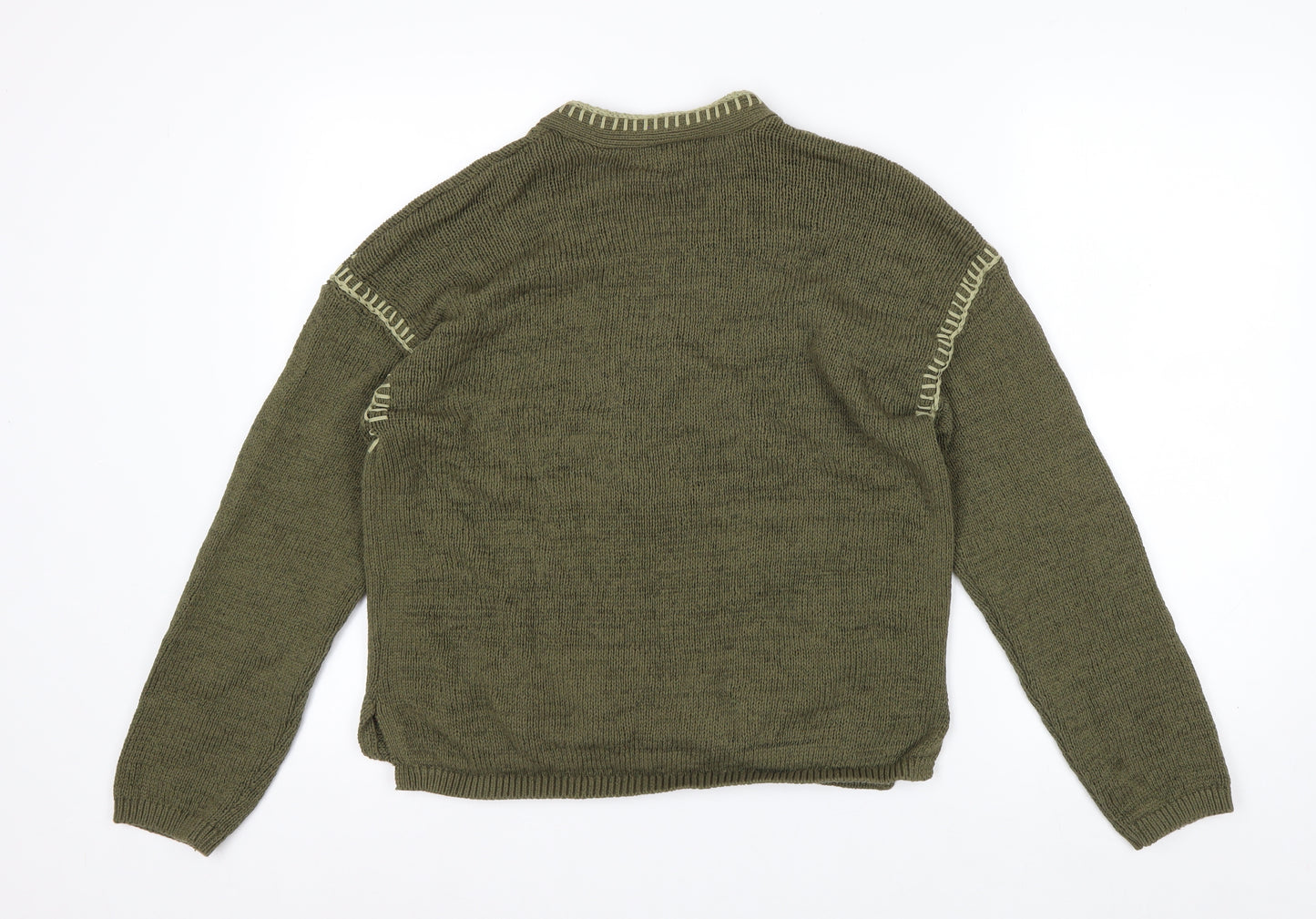 Marks and Spencer Women Khaki Green Medium Cotton Blend V-Neck Cardigan