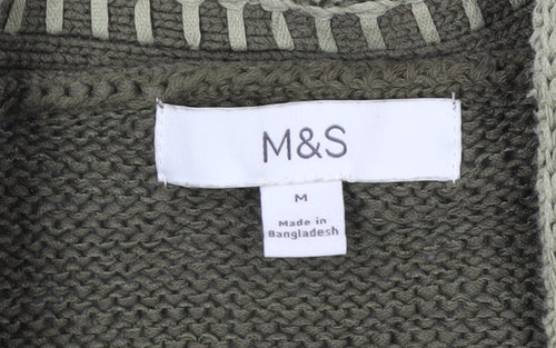 Marks and Spencer Women Khaki Green Medium Cotton Blend V-Neck Cardigan