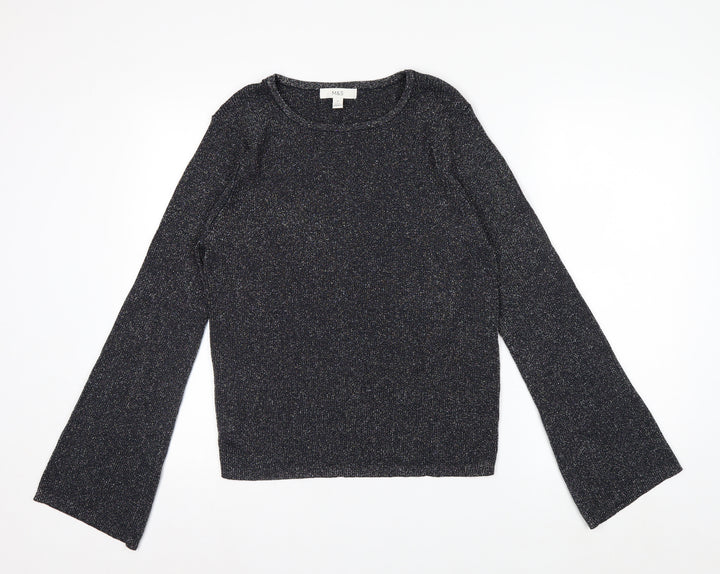 Marks and Spencer Women’s Black Glitter Knit Long Sleeve Top XL