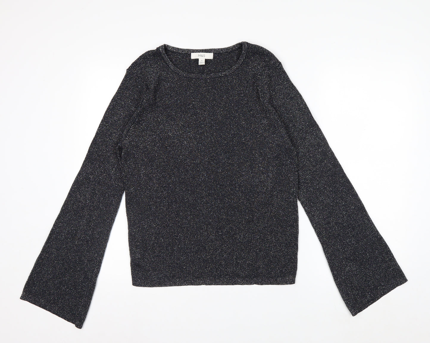 Marks and Spencer Women’s Black Glitter Knit Long Sleeve Top XL