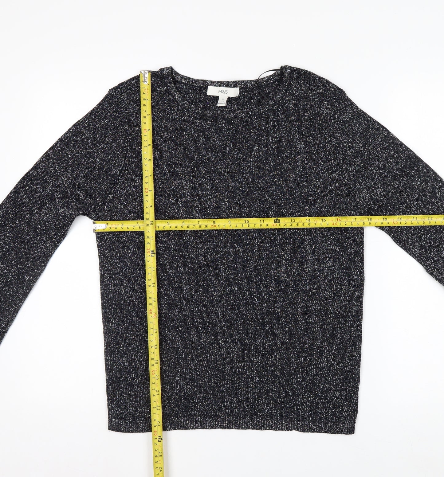 Marks and Spencer Women’s Black Glitter Knit Long Sleeve Top XL