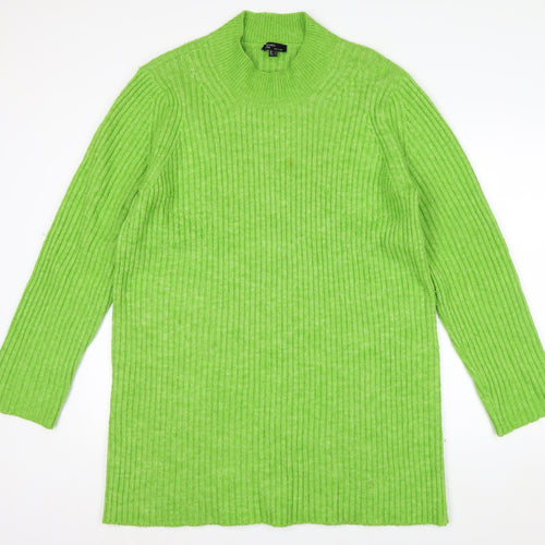 Nobody's Child Women Green Mock Neck Ribbed Long Sleeve Jumper L