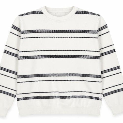 Marks and Spencer Men's White Striped Cotton Crew Neck Jumper XL
