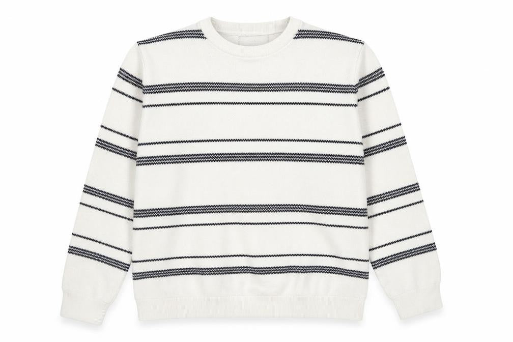 Marks and Spencer Men's White Striped Cotton Crew Neck Jumper XL