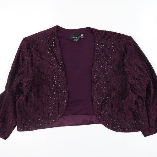 Laura Petites Purple Crinkle Woven Beaded Petite Blazer Women’s Size 14