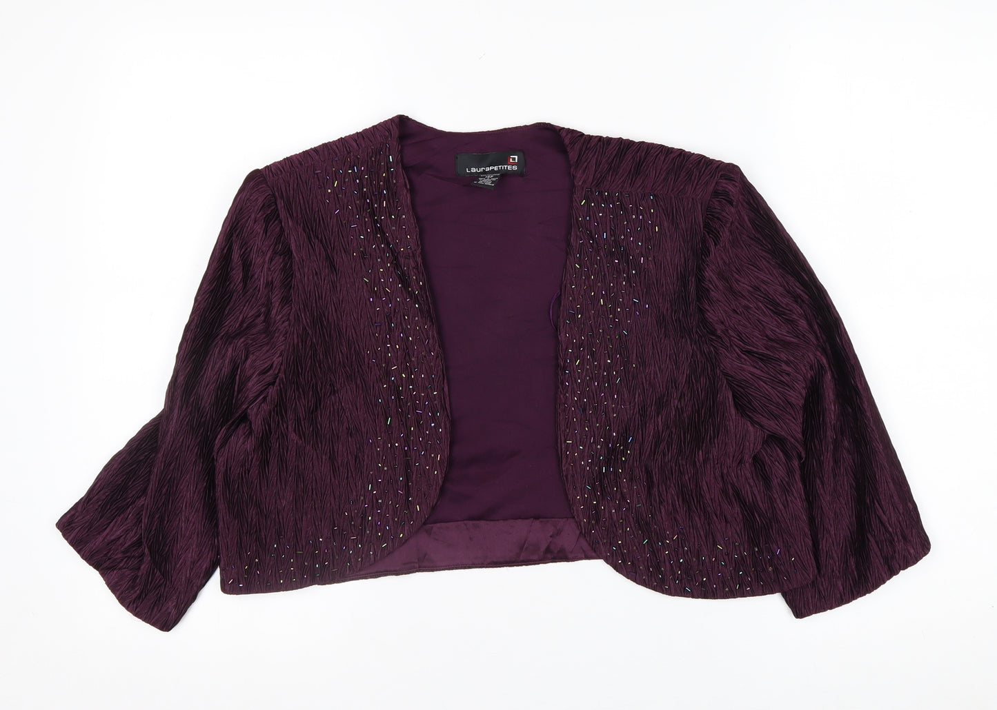 Laura Petites Purple Crinkle Woven Beaded Petite Blazer Women’s Size 14