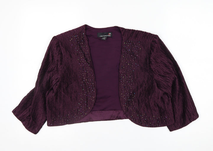 Laura Petites Purple Crinkle Woven Beaded Petite Blazer Women’s Size 14