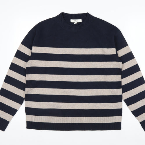 Marks and Spencer Men's Blue Striped Crew Neck Pullover Jumper Size M