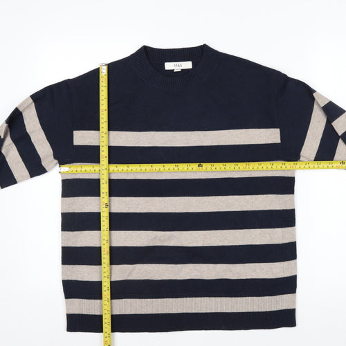 Marks and Spencer Men's Blue Striped Crew Neck Pullover Jumper Size M