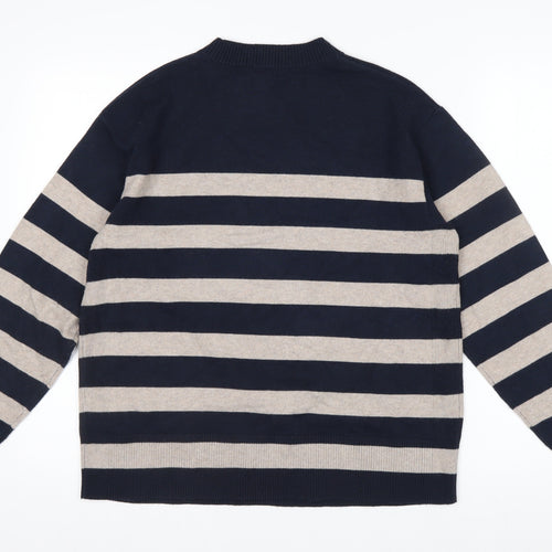 Marks and Spencer Men's Blue Striped Crew Neck Pullover Jumper Size M