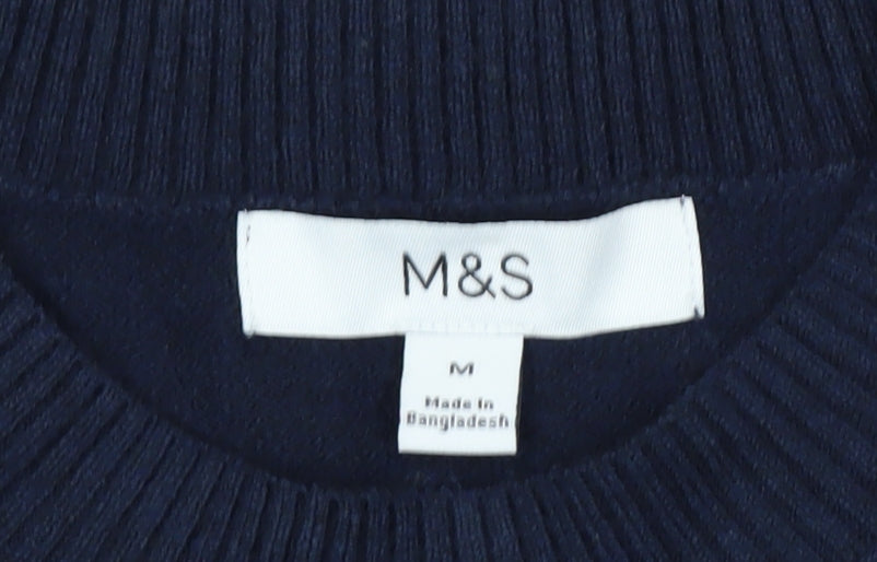 Marks and Spencer Men's Blue Striped Crew Neck Pullover Jumper Size M