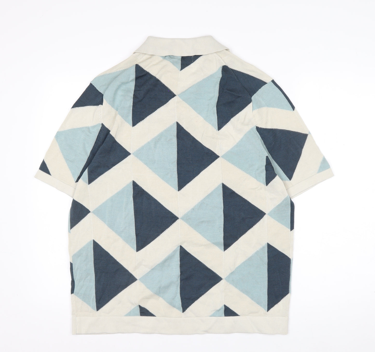 Marks and Spencer Autograph Men's Blue Geometric Cotton Polo L