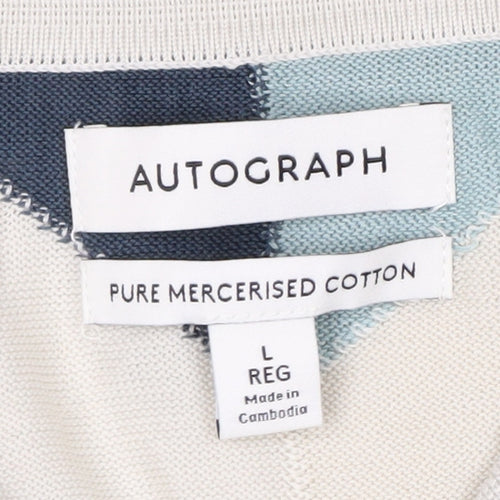Marks and Spencer Autograph Men's Blue Geometric Cotton Polo L