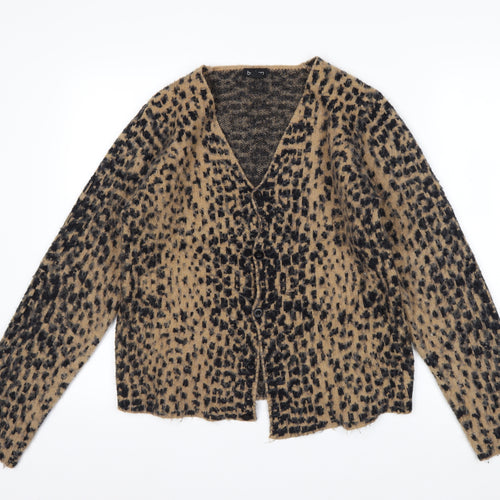 Boohoo Women’s Beige Leopard Print V-Neck Long Sleeve Cardigan L