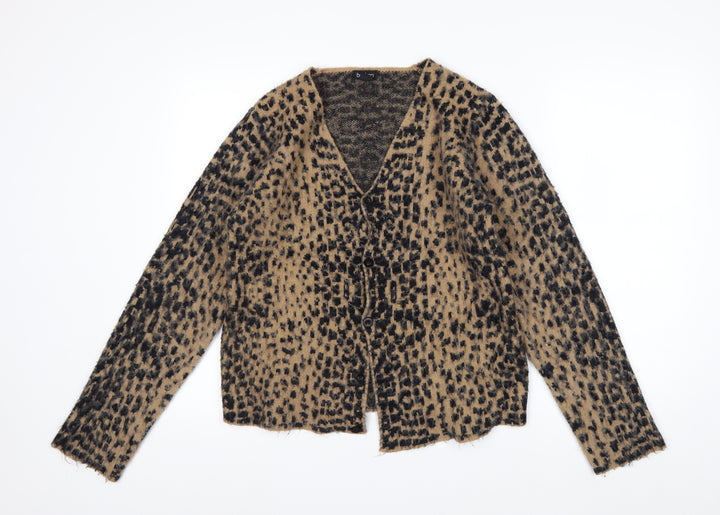 Boohoo Women’s Beige Leopard Print V-Neck Long Sleeve Cardigan L