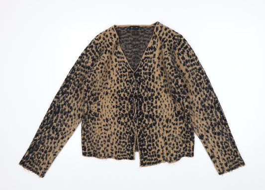 Boohoo Women’s Beige Leopard Print V-Neck Long Sleeve Cardigan L