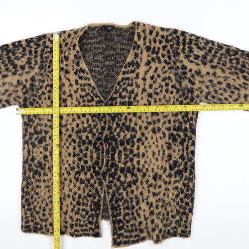 Boohoo Women’s Beige Leopard Print V-Neck Long Sleeve Cardigan L
