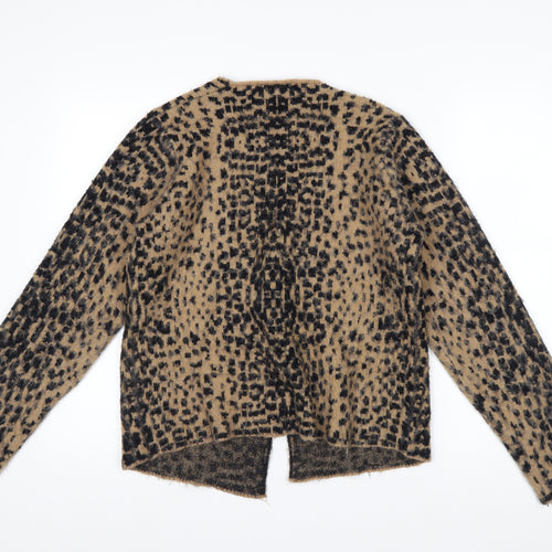Boohoo Women’s Beige Leopard Print V-Neck Long Sleeve Cardigan L