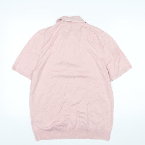 Marks and Spencer Men's Pink Cotton Blend 1/4 Zip Polo M
